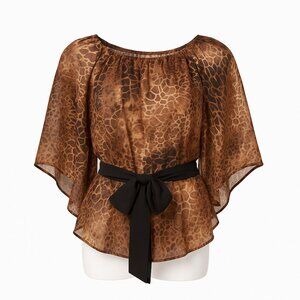 Lilly Lou Animal-Print Sheer Belted Boho Top • Size S • Effortless Chic Safari